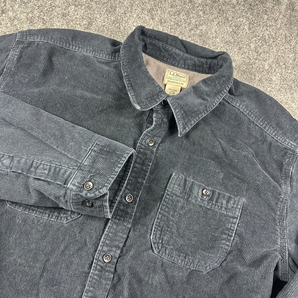 L.L. Bean Corduroy Shirt‎ Mens XXL Blue Organic Cotton Traditional Fit 505637